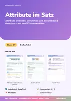 Vorschau - Unterrichtsreihen - Attribute im Satz | Arbeitsheft + 2 Klassenarbeiten | Adjektiv-, Genitiv-, Präpositionalattribut, Apposition, Relativsatz | Deutsch Klasse 6/7 | mit Lösungen - Deckblatt