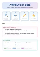 Vorschau - Unterrichtsreihen - Attribute im Satz | Arbeitsheft + 2 Klassenarbeiten | Adjektiv-, Genitiv-, Präpositionalattribut, Apposition, Relativsatz | Deutsch Klasse 6/7 | mit Lösungen - Seite 1