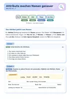 Vorschau - Unterrichtsreihen - Attribute im Satz | Arbeitsheft + 2 Klassenarbeiten | Adjektiv-, Genitiv-, Präpositionalattribut, Apposition, Relativsatz | Deutsch Klasse 6/7 | mit Lösungen - Seite 3