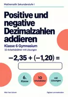 Vorschau - Arbeitsblätter - Positive und negative Dezimalzahlen addieren Klasse 6 Gymnasium | Mathematik Sekundarstufe I | 10 Arbeitsblätter mit Lösungen als PDF - Deckblatt