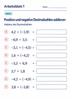 Vorschau - Arbeitsblätter - Positive und negative Dezimalzahlen addieren Klasse 6 Gymnasium | Mathematik Sekundarstufe I | 10 Arbeitsblätter mit Lösungen als PDF - Seite 1