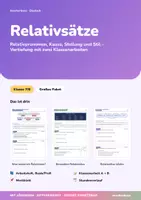 Vorschau - Unterrichtsreihen - Relativsätze | Arbeitsheft + 2 Klassenarbeiten | Relativpronomen, Kasus, Stellung und Stil | Deutsch Klasse 7/8 | mit Lösungen - Deckblatt