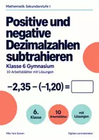Vorschau - Arbeitsblätter - Positive und negative Dezimalzahlen subtrahieren Klasse 6 Gymnasium | Mathematik Sekundarstufe I | 10 Arbeitsblätter mit Lösungen als PDF - Deckblatt