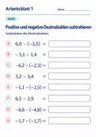 Vorschau - Arbeitsblätter - Positive und negative Dezimalzahlen subtrahieren Klasse 6 Gymnasium | Mathematik Sekundarstufe I | 10 Arbeitsblätter mit Lösungen als PDF - Seite 1