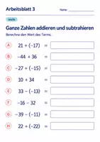 Vorschau - Arbeitsblätter - Ganze Zahlen addieren und subtrahieren Klasse 6 Gymnasium | Mathematik Sekundarstufe I | 10 Arbeitsblätter mit Lösungen als PDF - Seite 3
