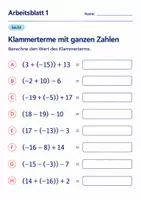 Vorschau - Arbeitsblätter - Klammerterme mit ganzen Zahlen Klasse 6 Gymnasium | Mathematik Sekundarstufe I | 10 Arbeitsblätter mit Lösungen als PDF - Seite 1