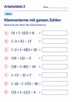 Vorschau - Arbeitsblätter - Klammerterme mit ganzen Zahlen Klasse 6 Gymnasium | Mathematik Sekundarstufe I | 10 Arbeitsblätter mit Lösungen als PDF - Seite 2