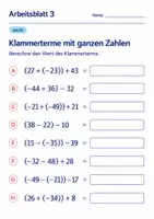 Vorschau - Arbeitsblätter - Klammerterme mit ganzen Zahlen Klasse 6 Gymnasium | Mathematik Sekundarstufe I | 10 Arbeitsblätter mit Lösungen als PDF - Seite 3