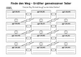 Vorschau - Spiele - Finde den Weg - Labyrinth - Größter gemeinsamer Teiler ggT Übung - Seite 1