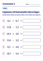 Vorschau - Arbeitsblätter - Ergebnisse mit Dezimalzahlen überschlagen Klasse 6 Gymnasium | Mathematik Sekundarstufe I | 10 Arbeitsblätter mit Lösungen als PDF - Seite 2