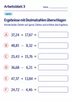 Vorschau - Arbeitsblätter - Ergebnisse mit Dezimalzahlen überschlagen Klasse 6 Gymnasium | Mathematik Sekundarstufe I | 10 Arbeitsblätter mit Lösungen als PDF - Seite 3