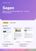 Vorschau - Unterrichtsreihen - Sagen | Arbeitsheft + 2 Klassenarbeiten | Rübezahl, Loreley, Rattenfänger von Hameln | Deutsch Klasse 5/6 | mit Lösungen - Deckblatt
