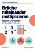 Vorschau - Arbeitsblätter - Brüche miteinander multiplizieren Klasse 6 Gymnasium | Mathematik Sekundarstufe I | 10 Arbeitsblätter mit Lösungen als PDF - Deckblatt