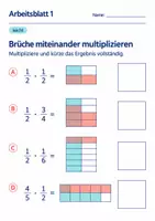 Vorschau - Arbeitsblätter - Brüche miteinander multiplizieren Klasse 6 Gymnasium | Mathematik Sekundarstufe I | 10 Arbeitsblätter mit Lösungen als PDF - Seite 1