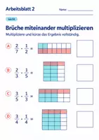 Vorschau - Arbeitsblätter - Brüche miteinander multiplizieren Klasse 6 Gymnasium | Mathematik Sekundarstufe I | 10 Arbeitsblätter mit Lösungen als PDF - Seite 2