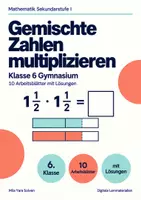 Vorschau - Arbeitsblätter - Gemischte Zahlen multiplizieren Klasse 6 Gymnasium | Mathematik Sekundarstufe I | 10 Arbeitsblätter mit Lösungen als PDF - Deckblatt