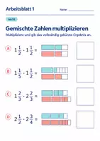 Vorschau - Arbeitsblätter - Gemischte Zahlen multiplizieren Klasse 6 Gymnasium | Mathematik Sekundarstufe I | 10 Arbeitsblätter mit Lösungen als PDF - Seite 1