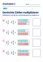 Vorschau - Arbeitsblätter - Gemischte Zahlen multiplizieren Klasse 6 Gymnasium | Mathematik Sekundarstufe I | 10 Arbeitsblätter mit Lösungen als PDF - Seite 2