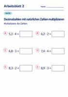 Vorschau - Arbeitsblätter - Dezimalzahlen mit natürlichen Zahlen multiplizieren Klasse 6 Gymnasium | Mathematik Sekundarstufe I | 10 Arbeitsblätter mit Lösungen als PDF - Seite 2