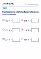 Vorschau - Arbeitsblätter - Dezimalzahlen mit natürlichen Zahlen multiplizieren Klasse 6 Gymnasium | Mathematik Sekundarstufe I | 10 Arbeitsblätter mit Lösungen als PDF - Seite 3