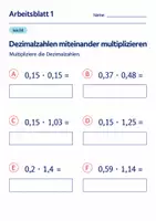 Vorschau - Arbeitsblätter - Dezimalzahlen miteinander multiplizieren Klasse 6 Gymnasium | Mathematik Sekundarstufe I | 10 Arbeitsblätter mit Lösungen als PDF - Seite 1
