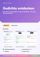 Vorschau - Unterrichtsreihen - Gedichte entdecken | Arbeitsheft + 2 Klassenarbeiten | Aufbau eines Gedichts, Metapher, Haiku und Akrostichon | Deutsch Klasse 5-7 | mit Lösungen - Deckblatt