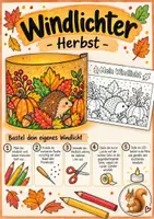 Vorschau - Mal- und Bastelvorlagen - Windlicht Herbst Igel Eichhörnchen prickeln - Deckblatt