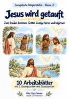 Vorschau - Arbeitsblätter - Jesus wird getauft | Religion Klasse 2 Arbeitsblätter | Evangelische Religionslehre | 10 Arbeitsblätter als PDF - Deckblatt