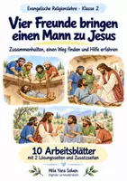 Vorschau - Arbeitsblätter - Vier Freunde bringen einen Mann zu Jesus | Religion Klasse 2 Arbeitsblätter | Evangelische Religionslehre | 10 Arbeitsblätter als PDF - Deckblatt