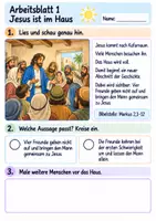 Vorschau - Arbeitsblätter - Vier Freunde bringen einen Mann zu Jesus | Religion Klasse 2 Arbeitsblätter | Evangelische Religionslehre | 10 Arbeitsblätter als PDF - Seite 1