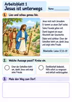 Vorschau - Arbeitsblätter - Einer kehrt zurück und dankt | Religion Klasse 2 Arbeitsblätter | Evangelische Religionslehre | 10 Arbeitsblätter als PDF - Seite 1