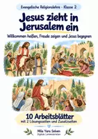 Vorschau - Arbeitsblätter - Jesus zieht in Jerusalem ein | Religion Klasse 2 Arbeitsblätter | Evangelische Religionslehre | 10 Arbeitsblätter als PDF - Deckblatt