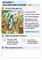 Vorschau - Arbeitsblätter - Jesus zieht in Jerusalem ein | Religion Klasse 2 Arbeitsblätter | Evangelische Religionslehre | 10 Arbeitsblätter als PDF - Seite 1