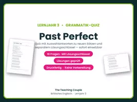 Vorschau - Quiz - Past Perfect – Quiz mit Lösungsschlüssel - Deckblatt