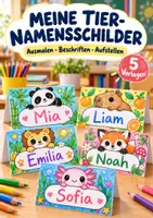 Vorschau - Mal- und Bastelvorlagen - Tier-Namensschilder zum Ausmalen – Tischschilder Grundschule kostenlos - Deckblatt