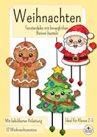 Vorschau - Mal- und Bastelvorlagen - Kunst Weihnachten - Fensterdeko mit beweglichen Beinen basteln - Kunst Grundschule Klasse 2, Kunst Klasse 3 - Deckblatt