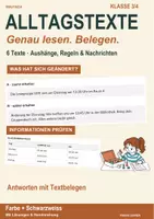 Vorschau - Arbeitsblätter - Alltagstexte lesen 3/4 - 6 Texte mit Belegaufgaben - Deckblatt