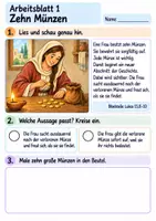 Vorschau - Arbeitsblätter - Jesus erzählt von der verlorenen Münze | Religion Klasse 2 Arbeitsblätter | Evangelische Religionslehre | 10 Arbeitsblätter als PDF - Seite 1