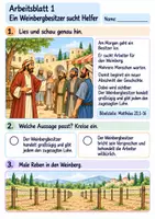 Vorschau - Arbeitsblätter - Jesus erzählt von den Arbeitern im Weinberg | Religion Klasse 2 Arbeitsblätter | Evangelische Religionslehre | 10 Arbeitsblätter als PDF - Seite 1