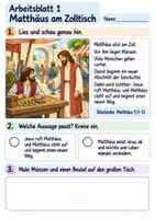 Vorschau - Arbeitsblätter - Jesus ruft Matthäus | Religion Klasse 2 Arbeitsblätter | Evangelische Religionslehre | 10 Arbeitsblätter als PDF - Seite 1