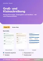 Vorschau - Unterrichtsreihen - Groß- und Kleinschreibung | Arbeitsheft + 2 Klassenarbeiten | Nominalisierung, Zeitangaben, das/dass | Deutsch Klasse 7/8 | mit Lösungen - Deckblatt