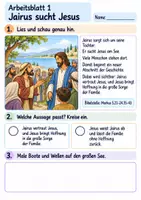 Vorschau - Arbeitsblätter - Jesus hilft der Tochter des Jairus | Religion Klasse 2 Arbeitsblätter | Evangelische Religionslehre | 10 Arbeitsblätter als PDF - Seite 1