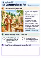 Vorschau - Arbeitsblätter - Jesus erzählt vom großen Fest | Religion Klasse 2 Arbeitsblätter | Evangelische Religionslehre | 10 Arbeitsblätter als PDF - Seite 1