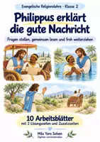 Vorschau - Arbeitsblätter - Philippus erklärt die gute Nachricht | Religion Klasse 2 Arbeitsblätter | Evangelische Religionslehre | 10 Arbeitsblätter als PDF - Deckblatt
