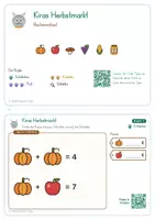 Vorschau - Arbeitsblätter - Rechenrätsel Herbst Klasse 2 – Kiras Herbstmarkt | 21 Knobelkarten mit QR-Code + Tafel-App | Symbolrätsel, Plus & Minus bis 10 - Seite 2