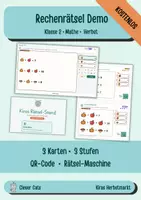 Vorschau - Aufgabenkarten - Kostenlos: Rechenrätsel Herbst Klasse 2 – Kiras Herbstmarkt Demo | 3 Knobelkarten mit QR-Code | Symbolrätsel, Plus & Minus bis 10 - Deckblatt