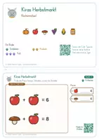 Vorschau - Aufgabenkarten - Kostenlos: Rechenrätsel Herbst Klasse 2 – Kiras Herbstmarkt Demo | 3 Knobelkarten mit QR-Code | Symbolrätsel, Plus & Minus bis 10 - Seite 1