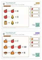 Vorschau - Aufgabenkarten - Kostenlos: Rechenrätsel Herbst Klasse 2 – Kiras Herbstmarkt Demo | 3 Knobelkarten mit QR-Code | Symbolrätsel, Plus & Minus bis 10 - Seite 2