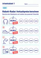 Vorschau - Arbeitsblätter - Rabatt-Radar: Verkaufspreise berechnen Klasse 6 Gymnasium | Mathematik Sekundarstufe I | 10 Arbeitsblätter mit Lösungen als PDF - Seite 1