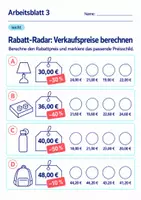 Vorschau - Arbeitsblätter - Rabatt-Radar: Verkaufspreise berechnen Klasse 6 Gymnasium | Mathematik Sekundarstufe I | 10 Arbeitsblätter mit Lösungen als PDF - Seite 3